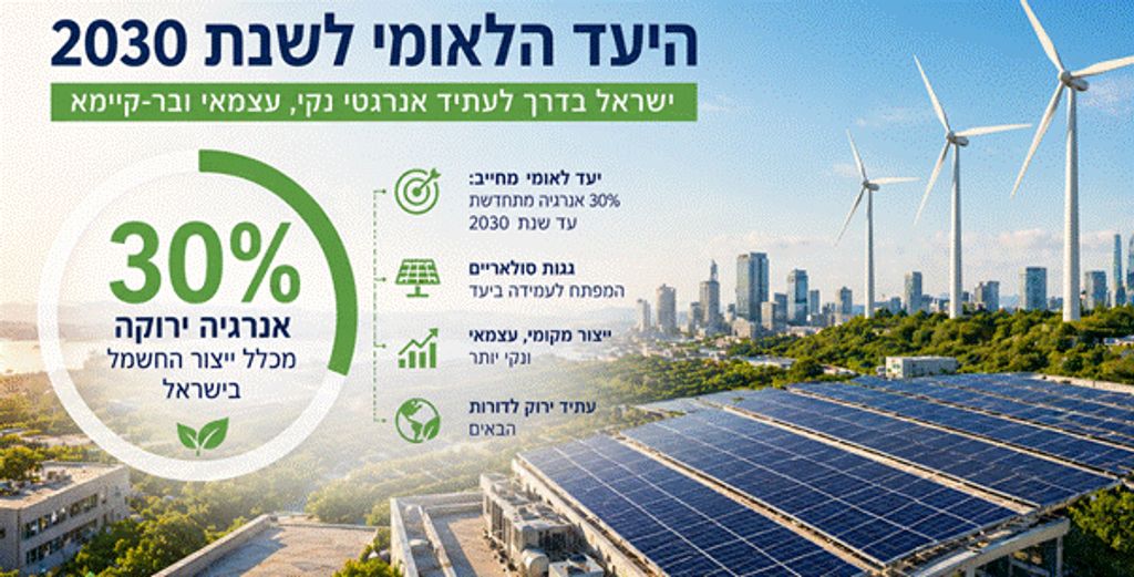 יעד מדינתי לשנת 2030 - ייצור 30 אחוז אנרגיה ירוקה מכלל ייצור החשמל - רותם אנרגיה - תמונ הלהמחשה בלבד